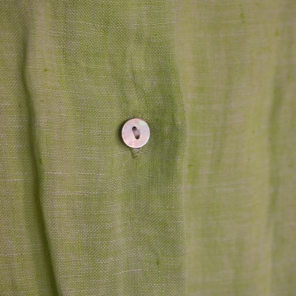 Tahari 100% Linen Lime Green Button Down Short Sleeve Blouse Size XS - Picture 8 of 16